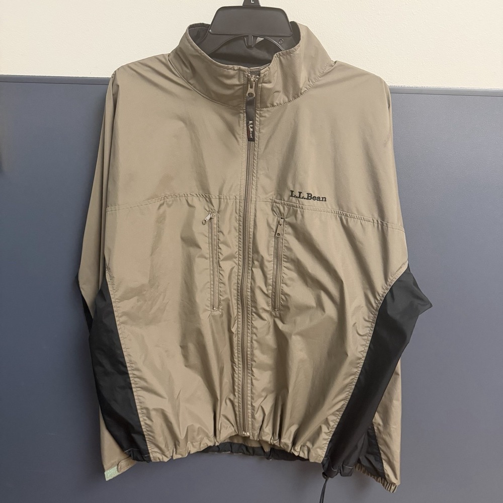 L.L. Bean Outdoors Windbreaker Jacket Men Large Brown Black Full Zip Lightweight
